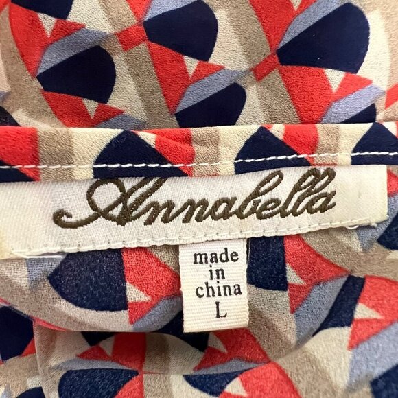 Annabella Womens Round Neck Pullover Blouse Long Sleeve Multicolor Geometric L - Picture 9 of 10